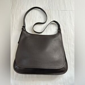 Coach Vintage 9134 Dark Brown Leather Slim Flap Saddle Crossbody Bag 9134